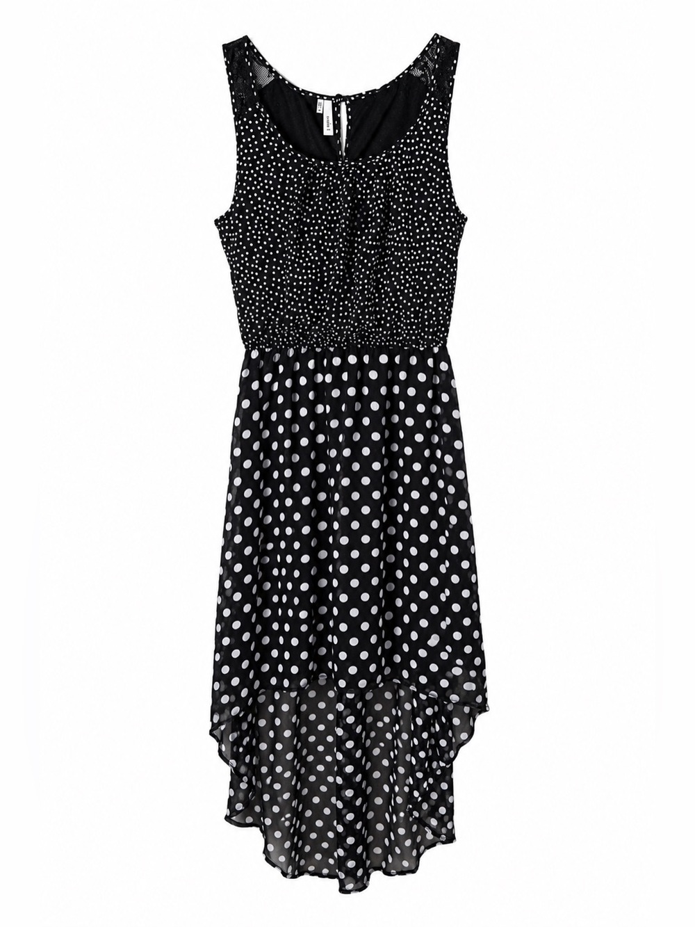 Studio Y Black White Polka Dot High Low Chiffon Sleeveless Midi Dress M